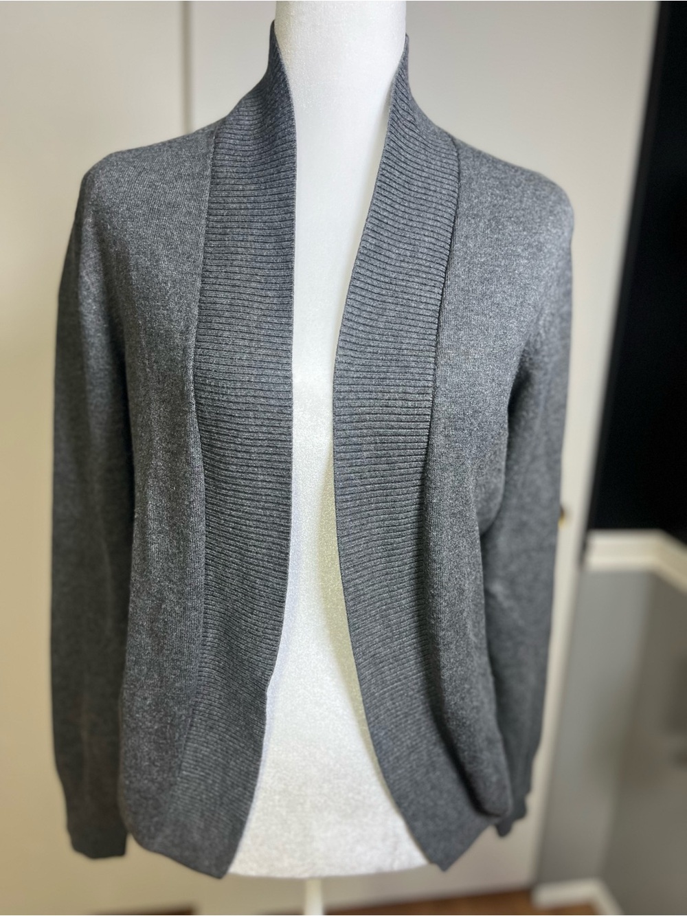 Faded Glory Gray Open-Front Ribbed Shawl Collar Cardigan
